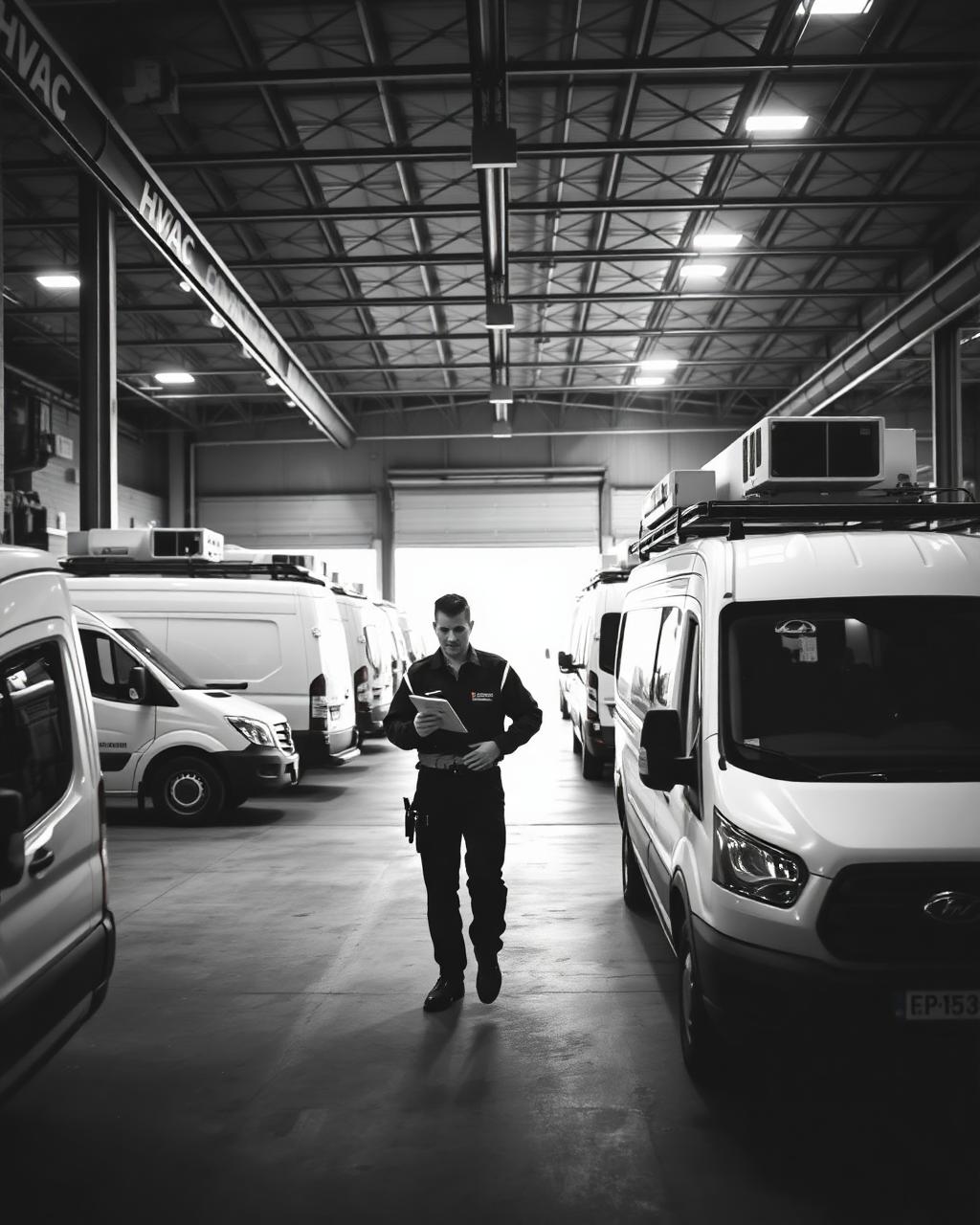 Home service business fleet in warehouse
